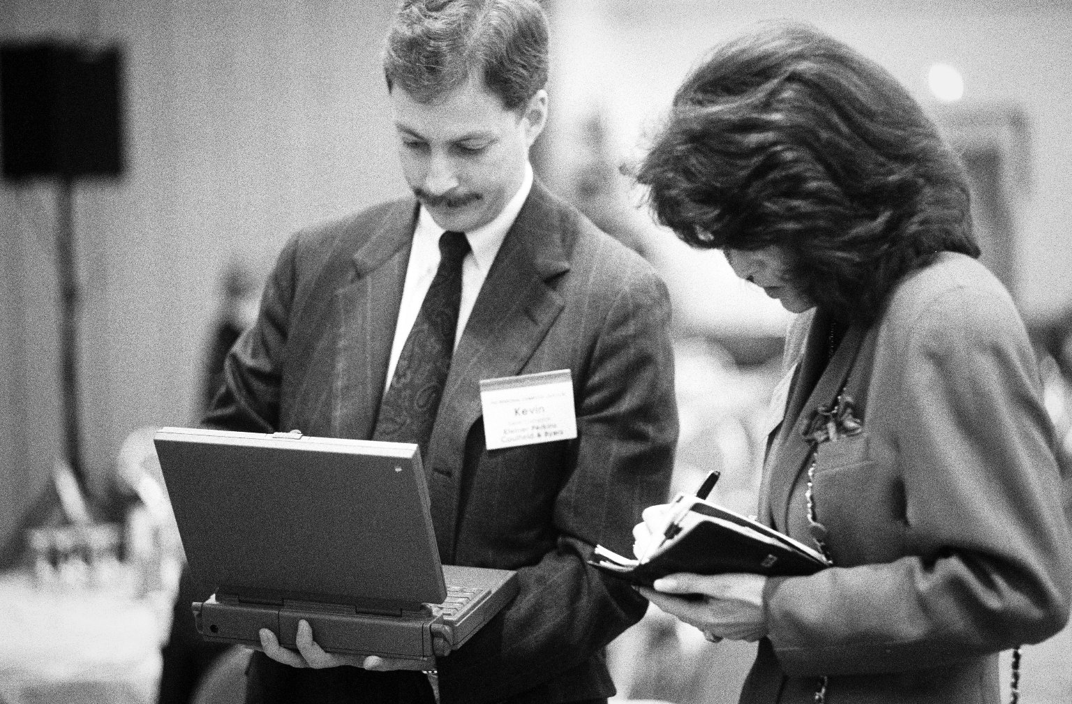 Kevin Compton of Kleiner Perkins (left) and an unidentified female colleague.