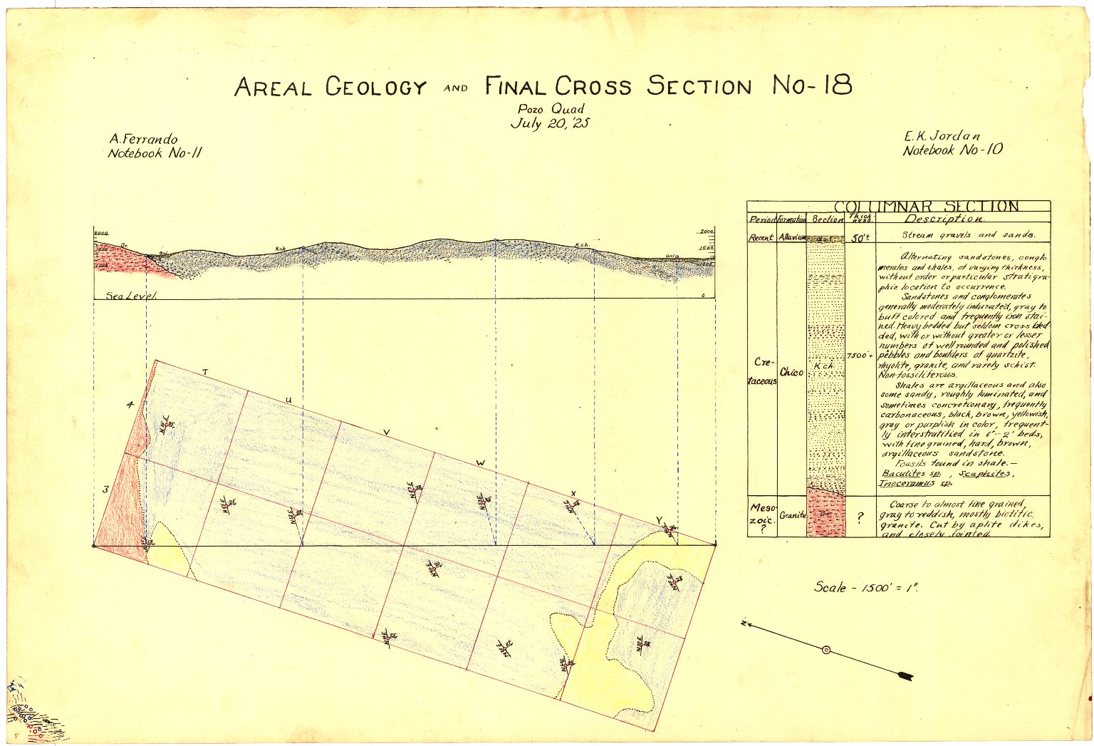 Areal geology and section thru area 17, Pozo quadrangle