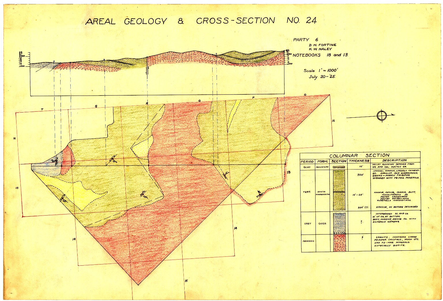 Areal geology and section thru area 17, Pozo quadrangle